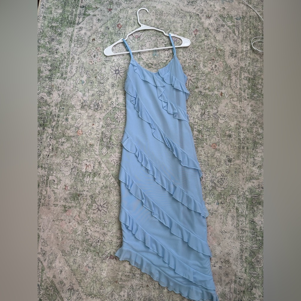 SHEIN Light Blue Asymmetrical Ruffle Dress